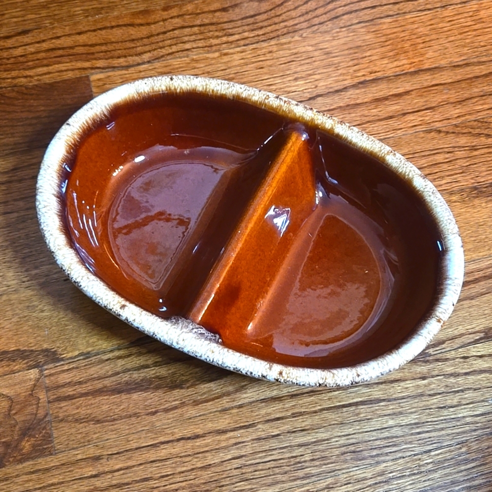 Vintage H.P. Hall Brown Glazed Divided Ovenproof Casserole Serving Dish